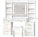 White Vanity Desk With Integrated Mirror Illumination