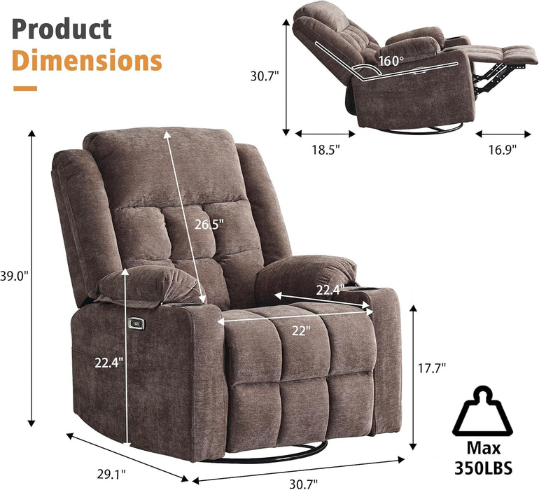 Power Swivel Recliner with Massage and USB