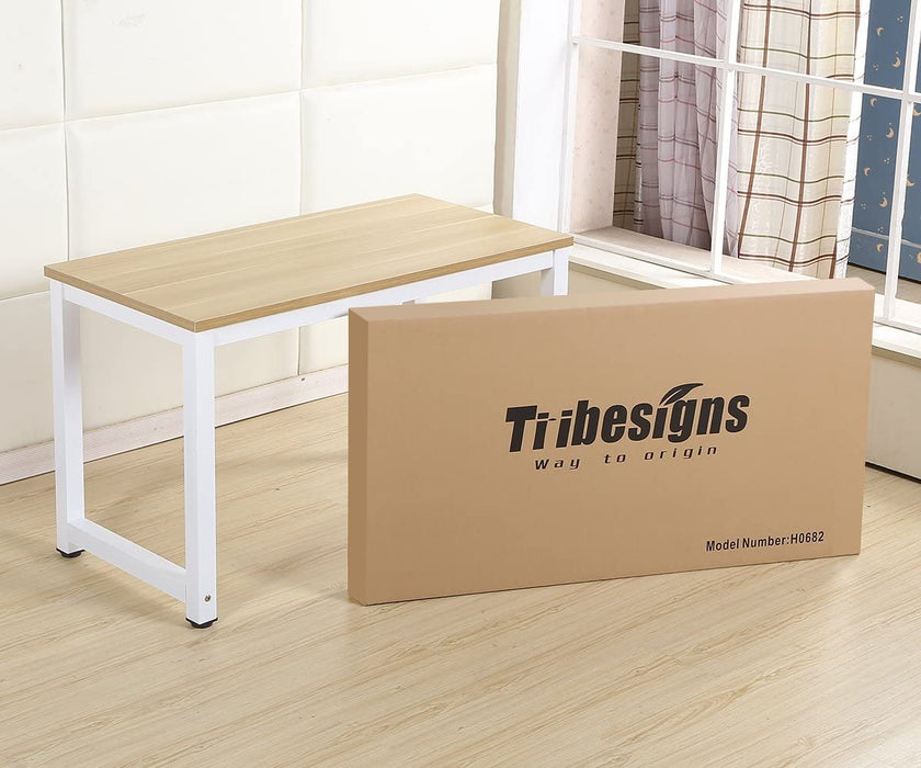 Computer Desk, 47 Inch Modern Simple Office Desk Computer Table Study Writing Desk for Home Office, Light Walnut