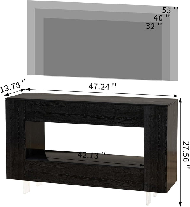 TV Stand for 55 Inch with 2 Large Drawers & Hidden Storage Cabinets, Modern Farmhouse Entertainment Center Television Stands for Living Room Bedroom, Black