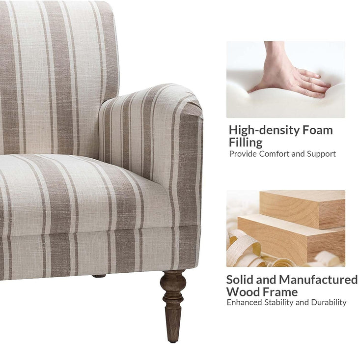 Modern Accent Chair with Arms and Wooden Legs, Comfy Upholstered Armchair for Living Room, Bedroom (Stripe Pattern, Tan)
