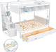 Twin over Full Bunk Bed with Storage Shelves, Stairs, Solid Wood Staiway Bunk Bed Frame with 2 Drawers, for Kids Teens Adults (White)