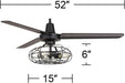 52" Plaza Rustic Industrial Vintage 3 Blade Ceiling Fan with Light Kit LED Remote Control Matte Black Cage 3-Light for House Bedroom Living Room Home Kitchen Dining Office