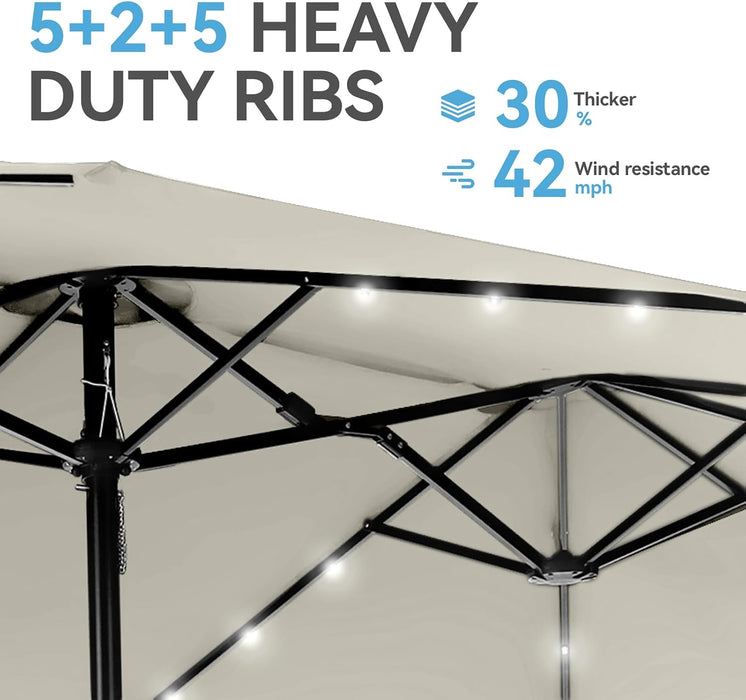 15 Ft Large Outdoor Patio Umbrella with Solar Led Lights & Base