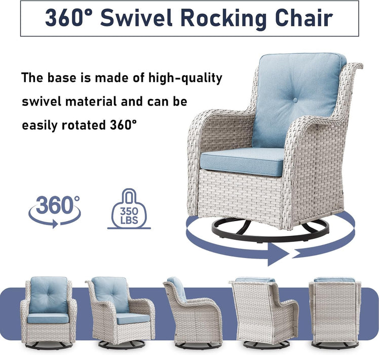 Outdoor Furniture Set: 11 PCS Patio Furniture Set with Outdoor Swivel Rocker Patio Chairs, Light Beige/Light Blue