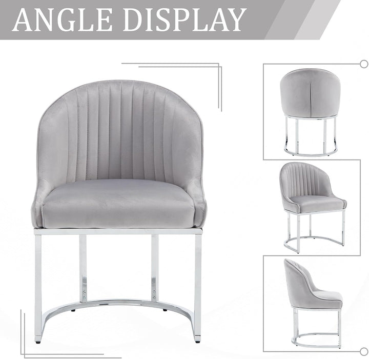 Velvet Dining Chair Set of 4, Modern Upholstered Kitchen Chair with Silver Metal Legs, Kitchen & Dining Room Chairs for Restaurant/Bedroom/Living Room (Grey, Set of 4)