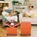 Storage Ottoman for Living Room Ottoman Square with Tray Bedroom Cube Foot Rest Stool with Legs Small Ottomans Coffee Table Lid Foldable Footstool Faxu Leather 15" in (Orange)