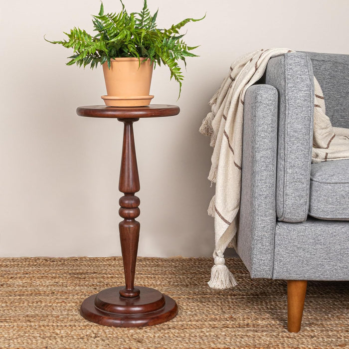 Bishop Pedestal Cocktail Side Table, Dark Chestnut