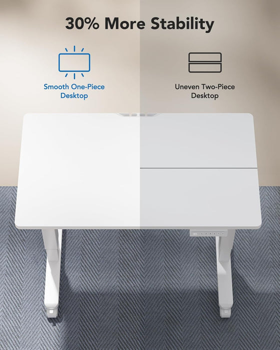 Electric Small Standing Desk, 35" X 20" Whole Piece Desktop, Adjustable Height Computer Desk, 4 Height Memory Settings, Sit Stand up Desk for Home Office, White
