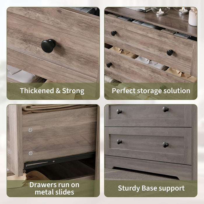 Tall Dressers with 4 Drawer Storage and LED Lights, Gray Wood Chest of Drawers with Charging Station for Bedroom, Living Room, Closet, Hallway, Wooden Nightstand Dresser for Bedside