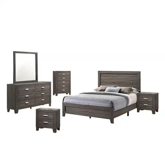 Anastasia 6 Piece Gray Eastern King Panel Bedroom Set