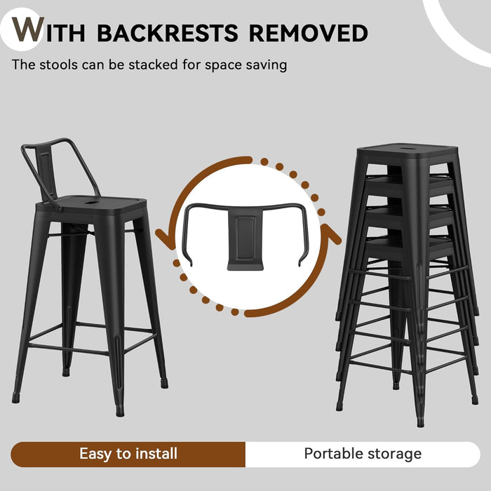 Metal Barstools Set of 4 Industrial Bar Stools with X-Brace Support, Matte Black, 30 Inch