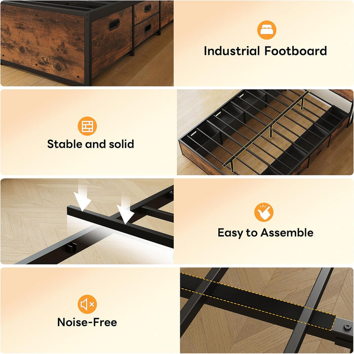 Queen Size Bed Frame with 12 Storage Drawers and Headboard