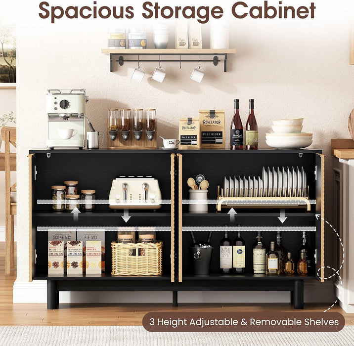 Natural Fluted Cabinet With Adjustable Shelves Storage