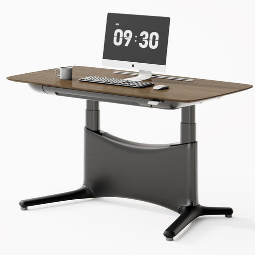 Electric Standing Desk 55X28 Inch, Wobble-Free Dual Motor Sit Stand up Home Office Computer Desk, One Piece Motorized Workstation Gamer Studio Table, Outlets & Footrest,Walnut Black