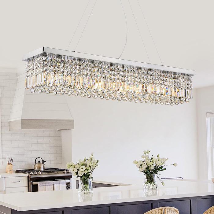 Rectangular Crystal Chandelier 47 Inch Pendant Chrome