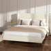Queen Bed Frame, Boucle Upholstered Platform Bed with Iron & Wood, Beige
