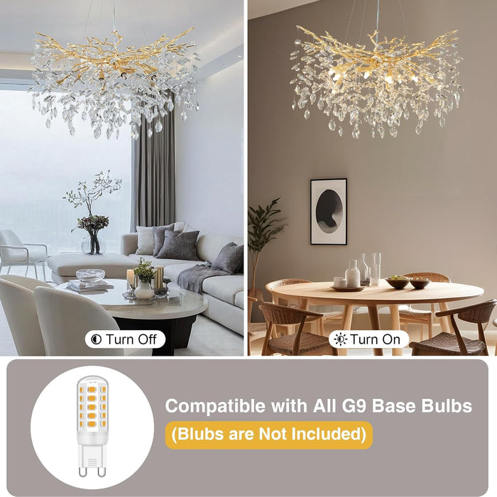 Modern Crystal Chandelier, 30" Gold Tree Branch Chandelier, 10-Light round Chandeliers for Dining Room, Living Room, Kitchen, Foyer, Entryway, Bedroom, Luxury K9 Crystal Raindrop Light Fixture
