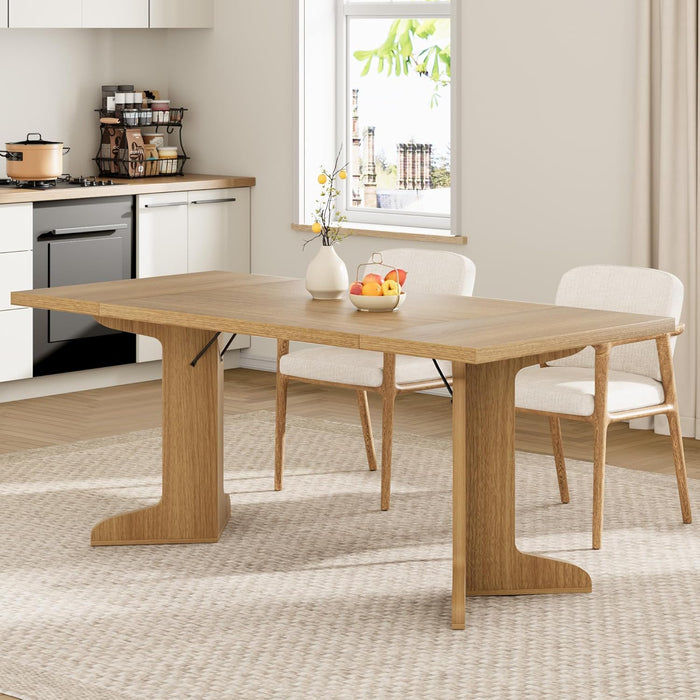 71" Large Dining Table for 6 to 8 People, Modern Dinner Table with Unique Wooden Legs, Rectangle Dining Table for Kitchen, Dining Room & Living Room, Oak