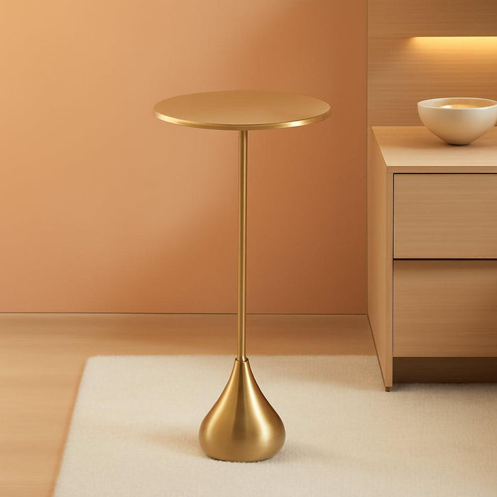 Hersi Decorative Modern Pedestal Drink Table; 7 X 7 X 20; Gold; Cast Aluminum Mini Table with Teardrop Base for Use as Small Plant Stand or Living Room Martini Table