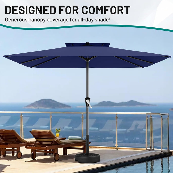 8'X10' 2 Tiers Rectangular Patio Umbrella - Outdoor Umbrella Waterproof UV Protection, Market Table Umbrella W/Crank for Pool, Backyard, Deck(Navy)