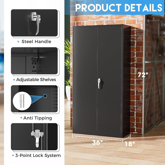 SeventyTwoInch Black Stainless Steel Locking Storage Cabinet