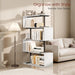 5-Tier White Geometric Bookshelf, S Shaped Bookcase,Wood Decorative Storage Shelving,Modern Freestanding Display Shelves for Office,Bedroom,Living Room, 31.5" W X 58.3" H