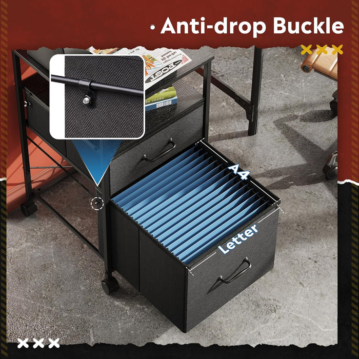 Mobile File Cabinet, Rolling Printer Stand with Open Storage Shelf, Fabric Vertical Filing Cabinet Fits A4 or Letter Size for Home Office, Black