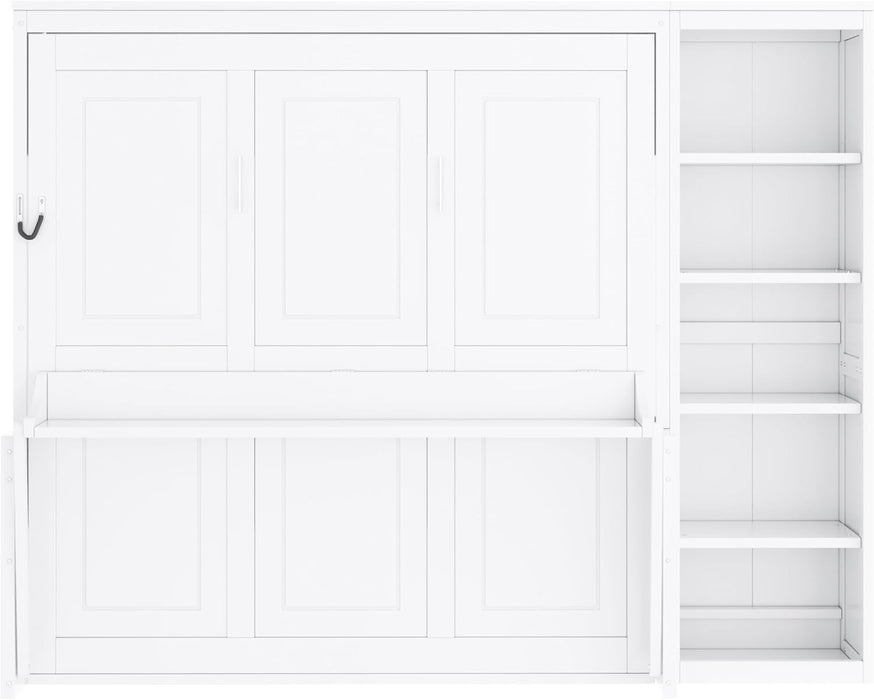 Queen Murphy Bed DeskWorkspace IntegratedBookshelf White