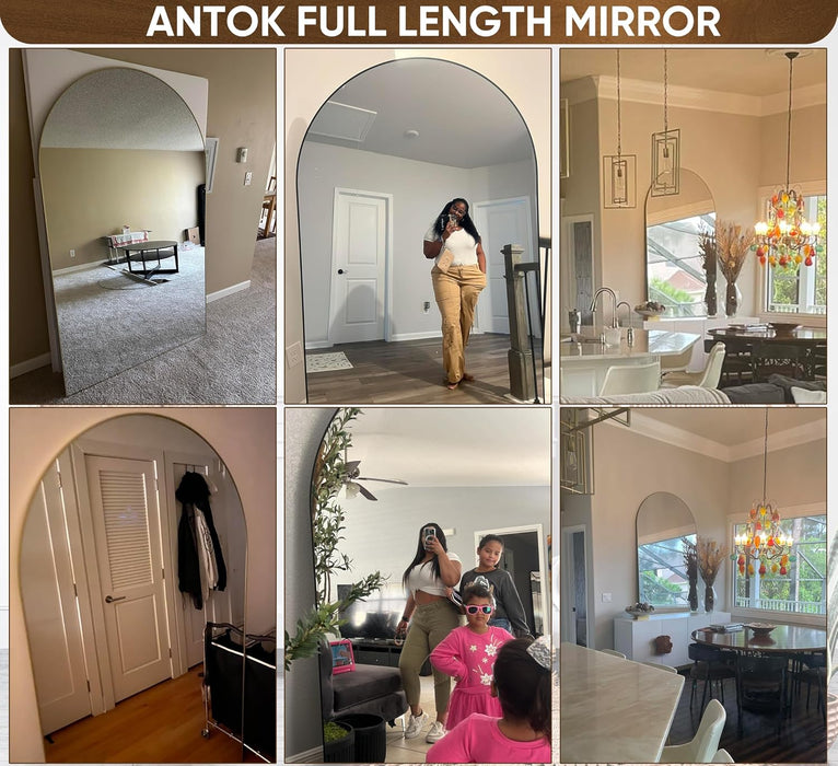 Full Length Mirror, 44"X72" Oversized Floor Mirror with Stand for Bedroom, Living Room Cloakroom, Black, Arch Style