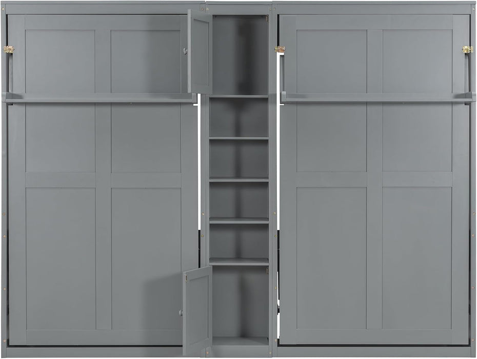 Gray Pinewood Murphy Beds Twin SpaceSaving Storage