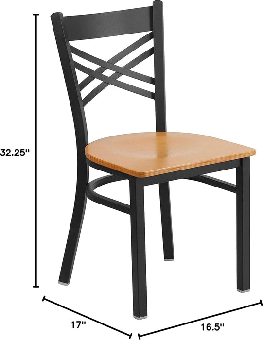 2 Pack HERCULES Series Black ''X'' Back Metal Restaurant Chair - Natural Wood Seat