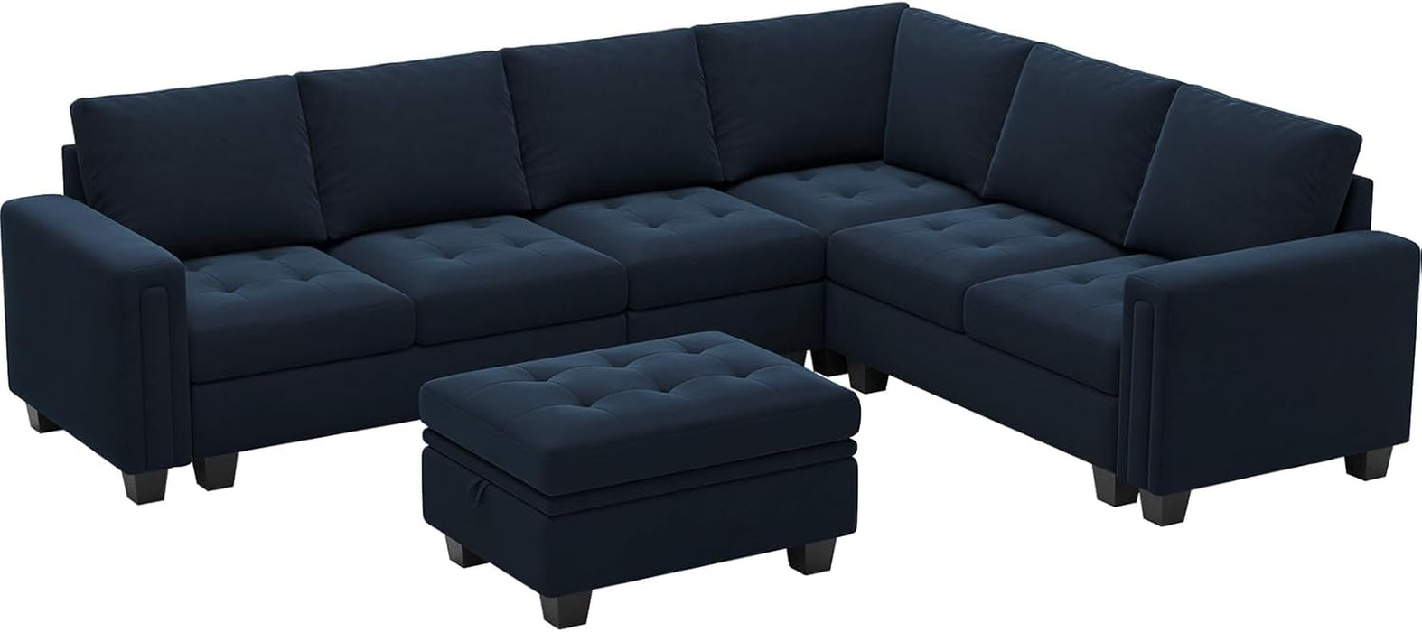 Velvet L Shaped Sofa Couch with Reversible Chaise Convertible Modular Sectional Sofa Set with Storage Ottoman Corner Sofa Set for Living Room Blue