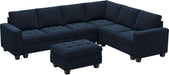 Velvet L Shaped Sofa Couch with Reversible Chaise Convertible Modular Sectional Sofa Set with Storage Ottoman Corner Sofa Set for Living Room Blue