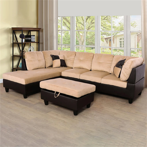 Lint&Pvc L Shaped Sectional Sofa, Sectional Couch Sofa, Modern Living Room Furniture Sets, Beige and Brown(No Ottoman)