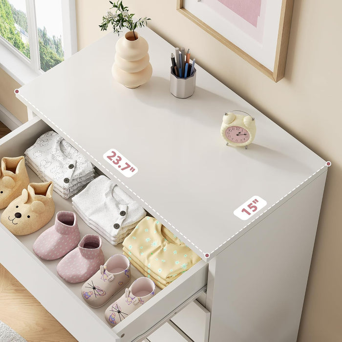 5 Drawer Dresser for Bedroom, White Dresser Chest of Drawers, Tall Dressers for Bedroom with Handleless Drawers, 15" D X 23.7" W X 40.4" H Storage Dressers for Living Room, Hallway and Entryway-White