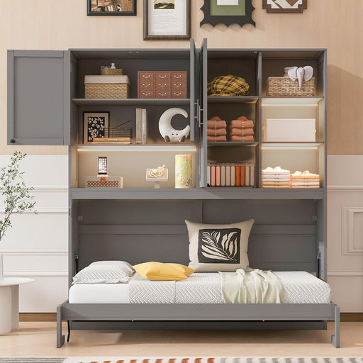 Twin Murphy Bed UltraSpaceSaving Cabinet Shelves Gray