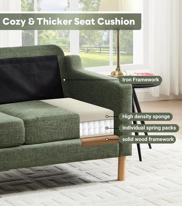 Darkgreen Linen Upholstered Mid Century Modern Sofa