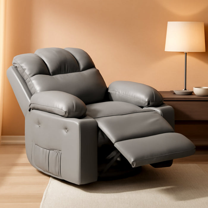 Leather Recliner Chair, Manual Recliner W/Comfortable Arms and Cup Holders for Living Room CF8011 - Gray, Medium