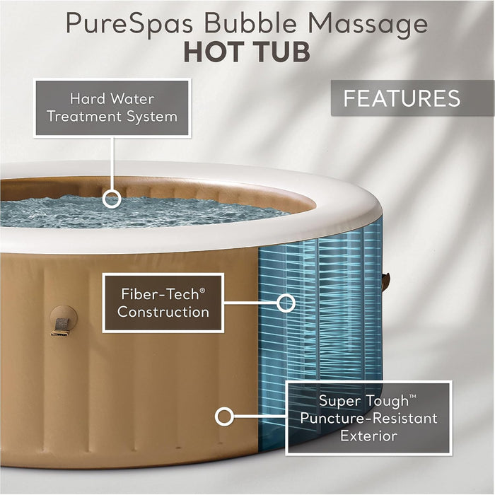 Purespa 6 Person Bubble Massage Inflatable Hot Tub Spa Bundled with Battery Powered Multicolor LED Light, and Adjustable Headrest (2 Pack)