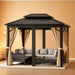 Hardtop Gazebo 10 Ft X14 Ft for All Weather, with Double Metal Roof, Aluminum Alloy Frame, Net, and Curtain, Permanent Building for Patio, Deck, Backyard, Lawn, and Garden