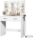 White Makeup Vanity Desk Featuring Illuminated Mirror