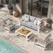 Oversized Aluminum Patio Furniture Set, 4 Pieces Luxury Outdoor Furniture Set with 7.1" Extra Thick Cushion, Modern Outdoor Sectional with Coffee Table for Porch, Garden and Deck, White