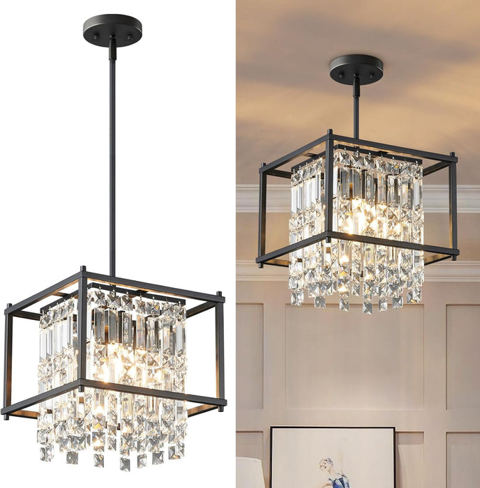 Black Crystal Chandelier For Entryway Ceiling Light