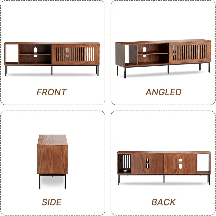 Farmhouse TV Stand for 65-70 Inch Tvs with Sliding Barn Door, Metal Frame & Adjustable Shelves - Rustic Brown Entertainment Center Media Console