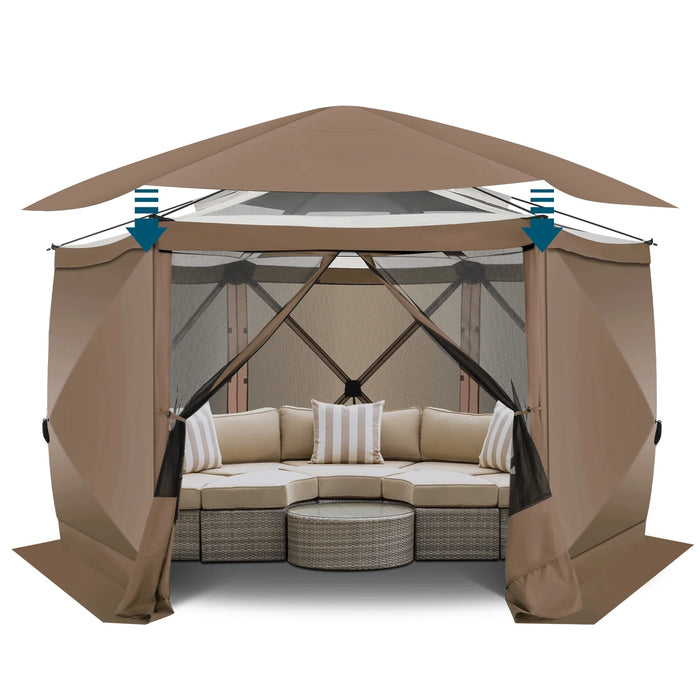 Pop up Gazebo Screen Tent Screen House for Camping,12X12 Starry Sky Gazebo with Removable Roof, Outdoor Screened Gazebo with Sidewalls, Portable Hub Tent with Carry Bag and Ground Stakes,Brown