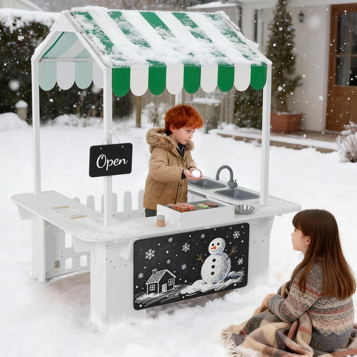 Kids Outdoor Playhouse, Mud Kitchen, BBQ Toys,Outdoor Playsets, Ideal Role Play Toy Gift for Toddlers and Kids Ages 3-8 (White)