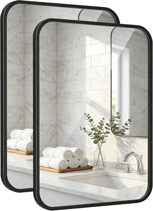 2-Pack 22X30 Inch Matte Black Rounded Rectangle Vanity Mirrors