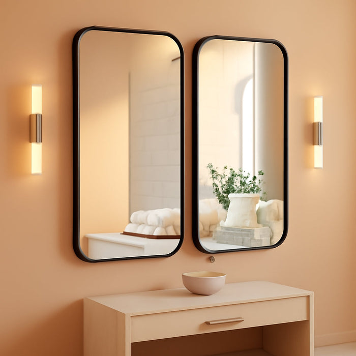 2-Pack 22X30 Inch Matte Black Rounded Rectangle Vanity Mirrors