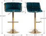 Modern Swivel Bar Stools Set of 2, Velvet Adjustable Height Barstool with Barrel Back Kitchen Island Counter Bar Chair with Golden Base, Teal Green